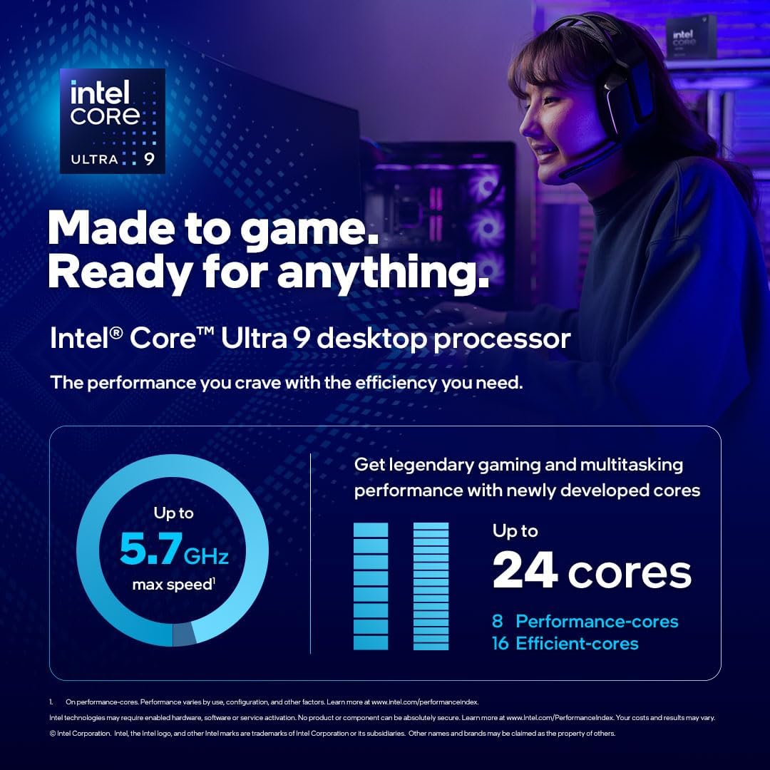 Intel Core Ultra 9 Desktop Processor 285K - 24 cores (8 P-cores + 16 E-cores) and 24 threads