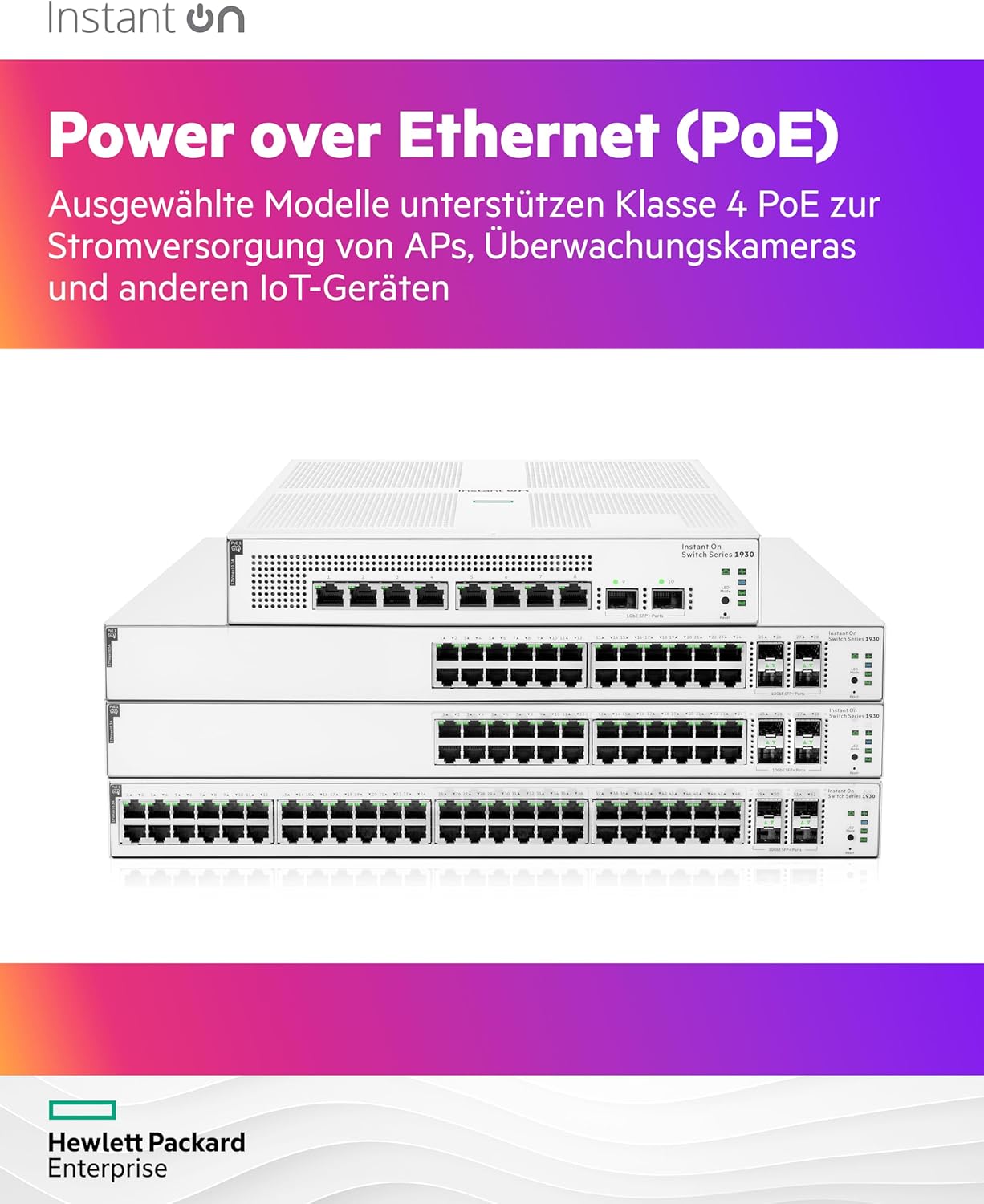 Aruba Instant On 1930 52P Gb Ethernet 48xGE PoE (370W), 4X 1G/10G SFP+, L2+ Smart Switch EU Europe Cord (JL686A#ABB)