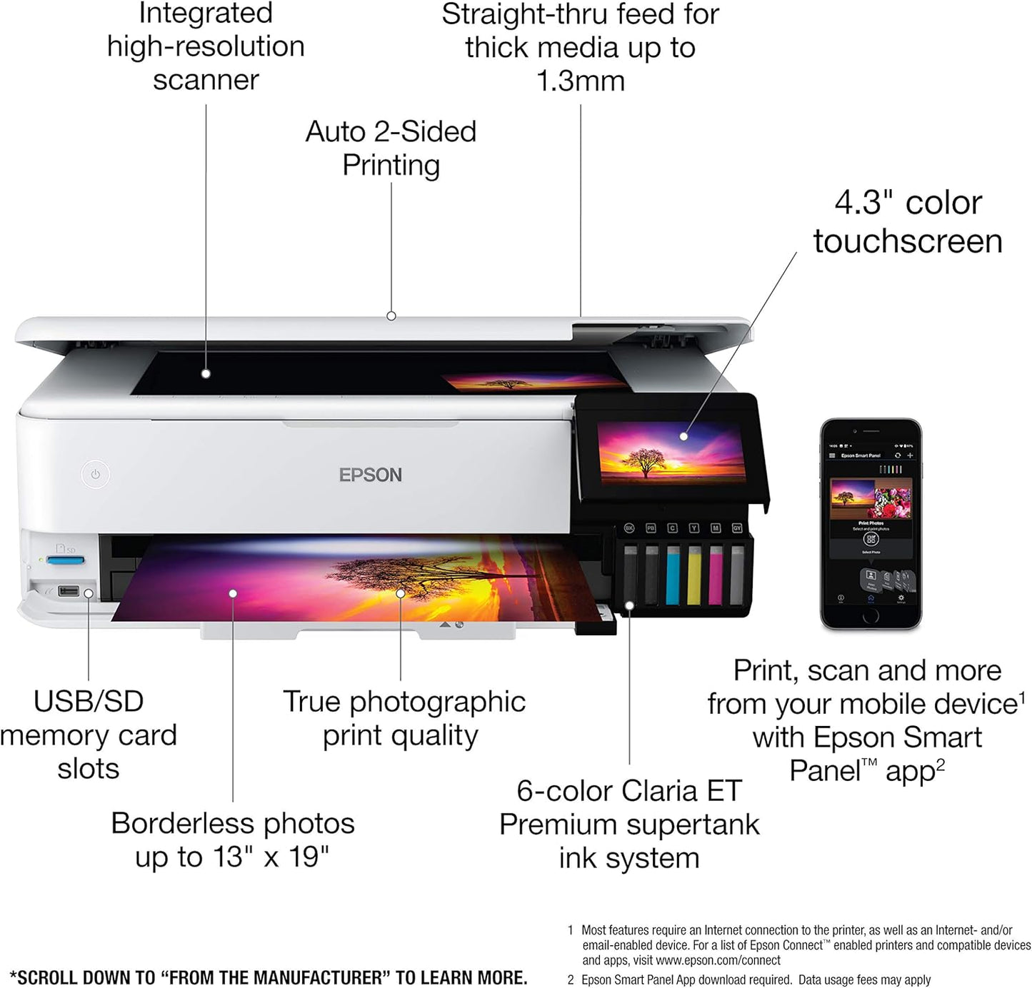 Epson EcoTank Photo ET-8550 Wireless Wide-format Color All-in-One Supertank Printer with Scanner Copier