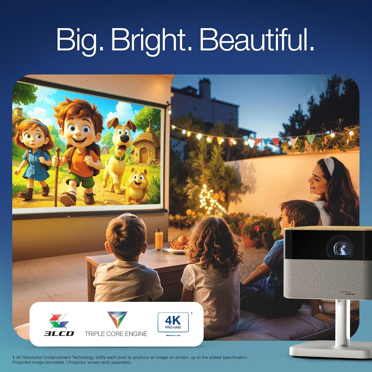 Epson Lifestudio Flex Plus 4K PRO-UHD Portable Lifestyle Projector 1,000 Lumens of Color and White Brightness, Sound by Bose