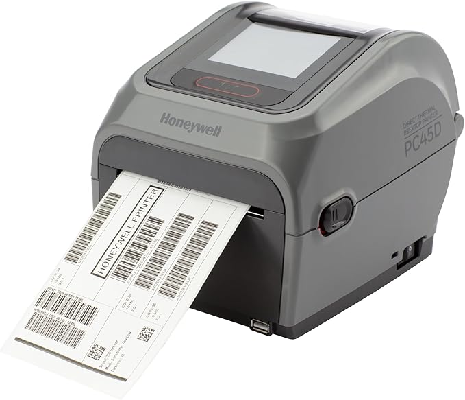 Honeywell PC45D Direct Thermal Label Printer, 4-inch Industrial Desktop Shipping & Barcode Printer, 300 DPI High-Speed Ethernet/Bluetooth/WLAN, Full Touchscreen, US Power Cord, PC45D010000301