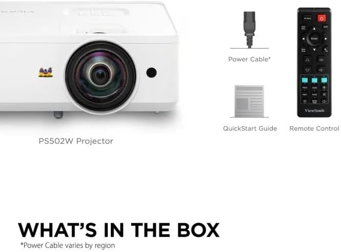 ViewSonic PS502W 4000 Lumens WXGA Short Throw Projector, High Brightness for Business and Education, Easy Widescreen Setup