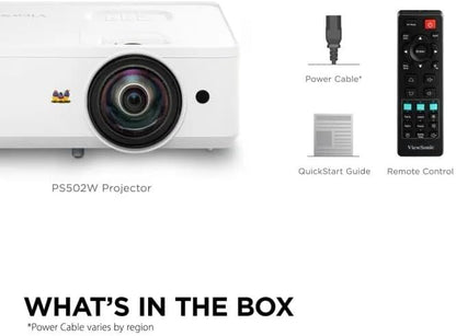 ViewSonic PS502W 4000 Lumens WXGA Short Throw Projector, High Brightness for Business and Education, Easy Widescreen Setup