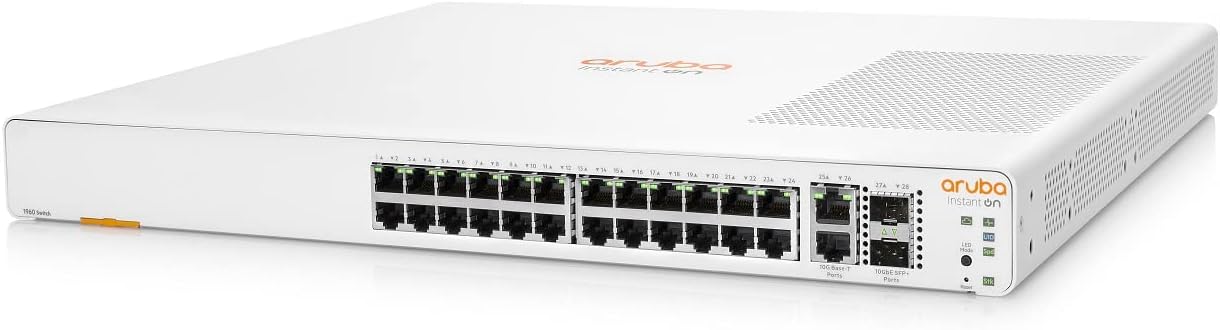 Aruba Instant On 1960 24-Port Gb Smart-Managed Layer 2+ Ethernet Switch | 24x 1G, 2X 10GBase-T + 2X SFP+ Uplink Ports | Stackable | US Cord (JL806A#ABA)