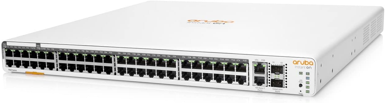 Aruba JL809A Instant On 1960 48G 40p Class4 8p PoE 2XGT 2SFP+ 600W Switch (Renewed)