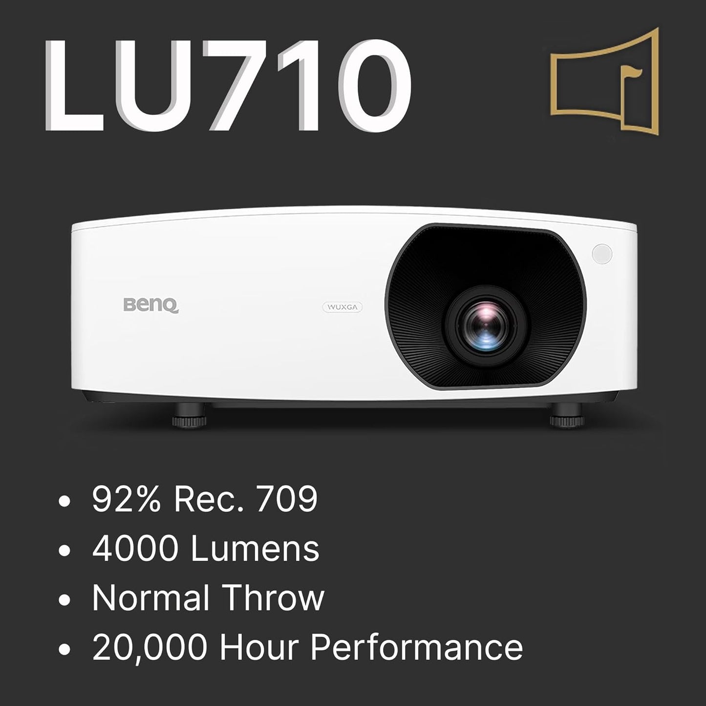BenQ LU710 Golf Simulator Projector, White | 4000 Lumen WUXGA 1920 x 1200 Laser | 1.13-1.46 Throw Ratio