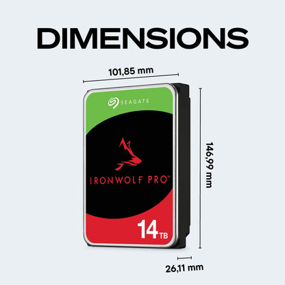 Seagate IronWolf Pro 14TB NAS Internal Hard Drive HDD – CMR 3.5 Inch SATA 6Gb/s 256MB Cache for RAID Network Attached Storage, Data Recovery Service