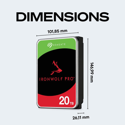 Seagate IronWolf Pro, 20 TB, Enterprise NAS Internal HDD –CMR 3.5 Inch, SATA 6 Gb/s, 7,200 RPM, 256 MB Cache for RAID Network Attached Storage (ST20000NT001)