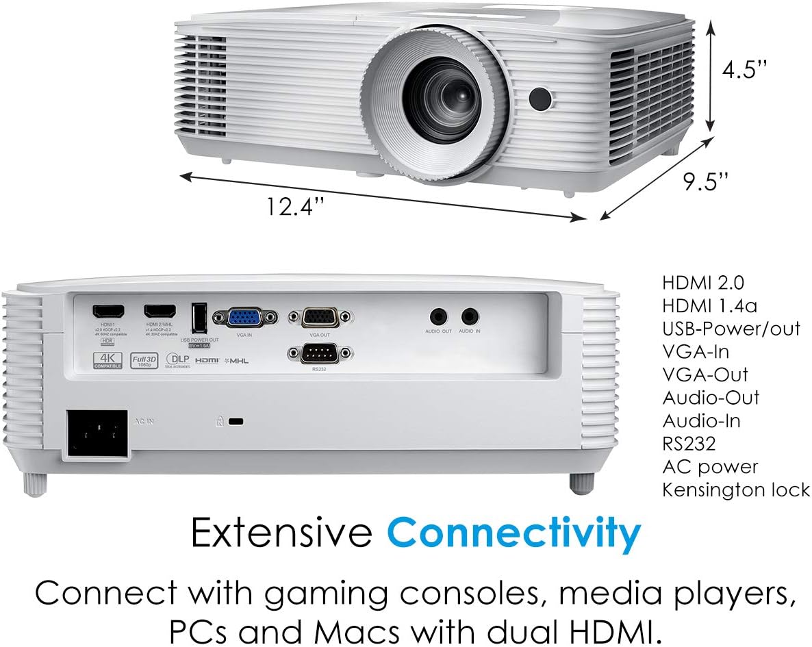 Optoma EH412 1080P HDR DLP Professional Projector | Super Bright 4500 Lumens