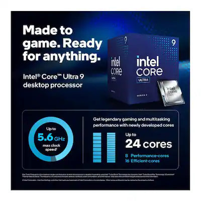 Intel® Core™ Ultra 9 Desktop Processor 285 24 cores (8 P-cores + 16 E-cores) up to 5.6 GHz