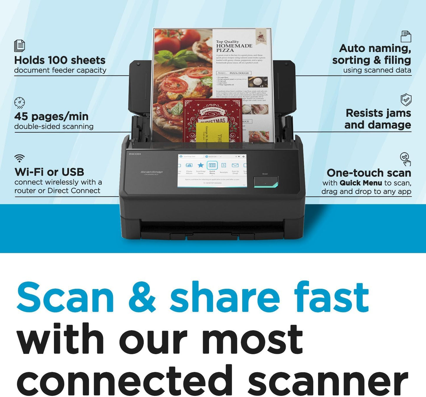 ScanSnap iX2500 Wireless or USB High-Speed Cloud Enabled Document, Photo & Receipt Scanner