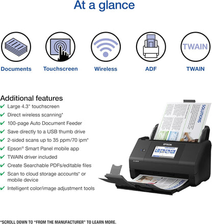 Epson Workforce ES-580W Wireless Color Duplex Tax Receipt & Desktop Document Scanner