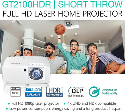 Optoma GT2100HDR Compact Short Throw Laser Home Theater and Gaming Projector, 1080p HD with 4K HDR Input
