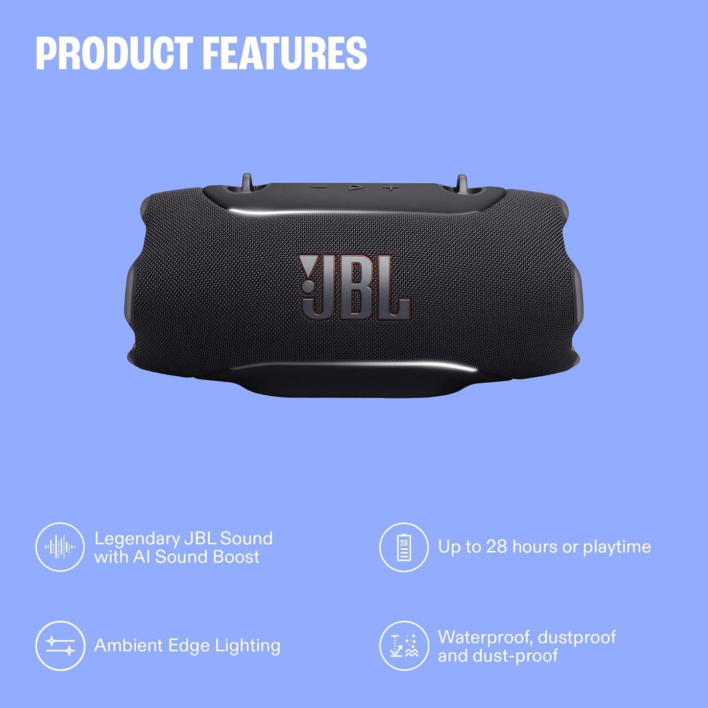JBL Xtreme 5 - Portable Waterproof Speaker with Massive Legendary JBL Sound, Ambient Edge Lighting, Convenient Shoulder Strap, Supports Lossless USB-C Audio, Built-in powerbank & Auracast™ (Black)