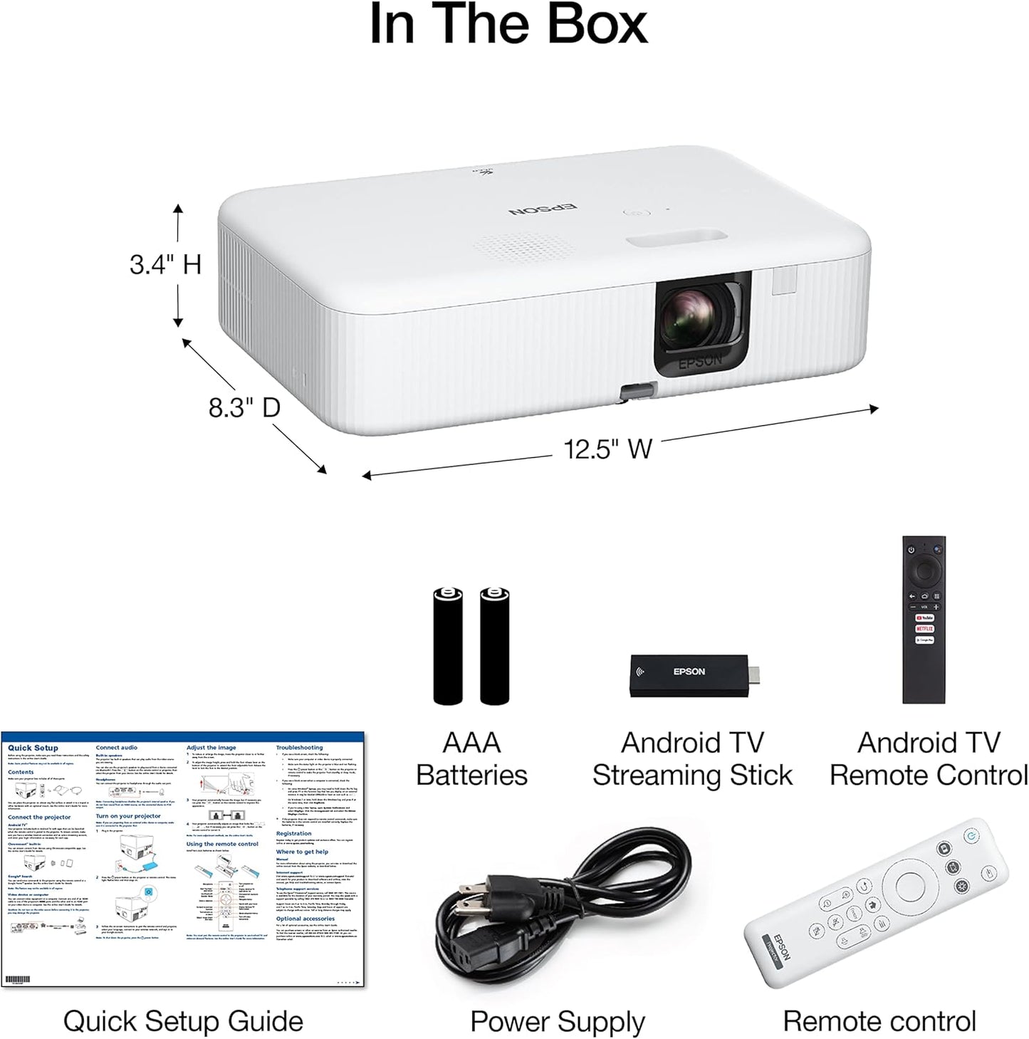 Epson EpiqVision Flex CO-FH02 Full HD 1080p Smart Streaming Portable Projector 3-Chip 3LCD, 3000 Lumen Color/White Brightness