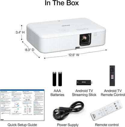 Epson EpiqVision Flex CO-FH02 Full HD 1080p Smart Streaming Portable Projector 3-Chip 3LCD, 3000 Lumen Color/White Brightness