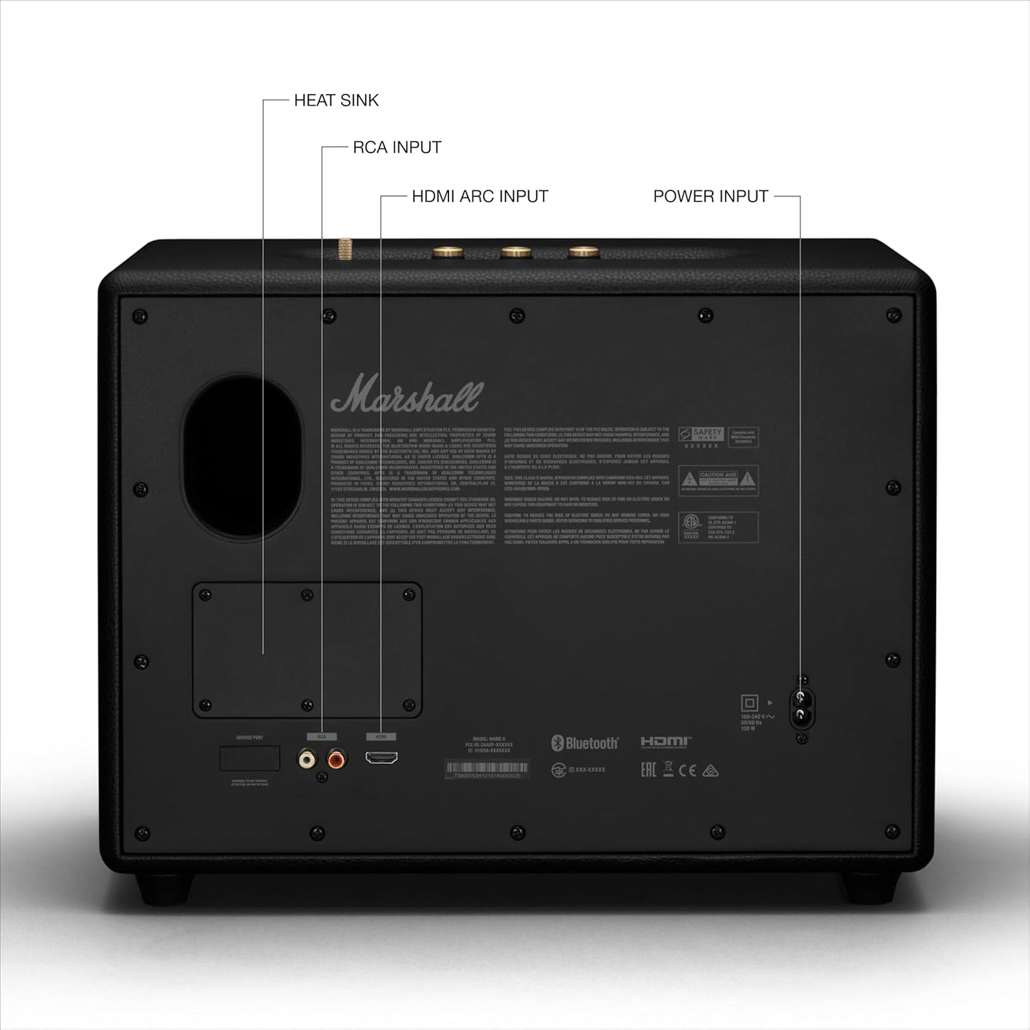 Marshall Woburn III Bluetooth Home Speaker - Loud Stereo Sound with Bass and Treble Controls | Plug-in Powered | Record Player Compatible | HDMI, RCA, 3.5mm Aux Inputs - Black