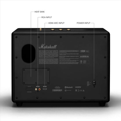 Marshall Woburn III Bluetooth Home Speaker - Loud Stereo Sound with Bass and Treble Controls | Plug-in Powered | Record Player Compatible | HDMI, RCA, 3.5mm Aux Inputs - Black