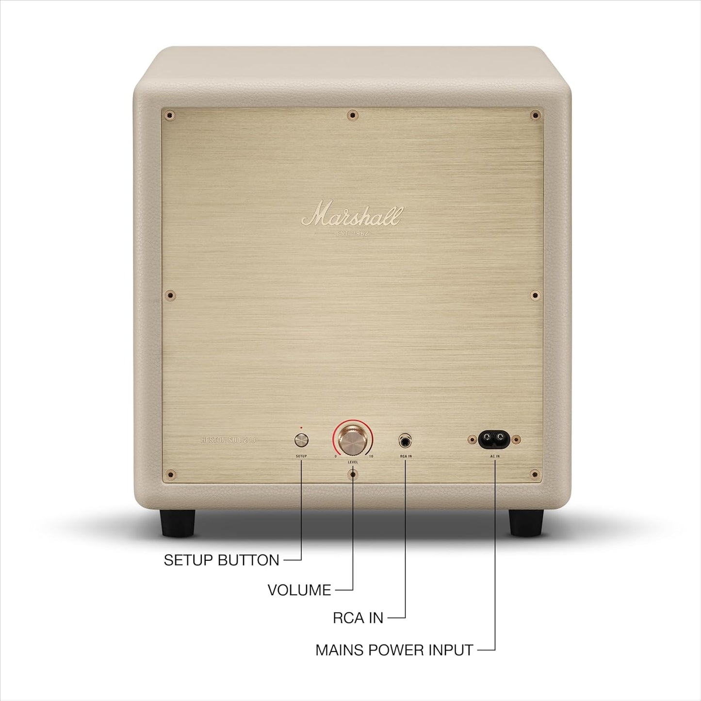Marshall Heston Sub 200 Subwoofer - Deep Bass for TV, Movies, and Music | Bluetooth LE and RCA Mono Connectivity - Cream