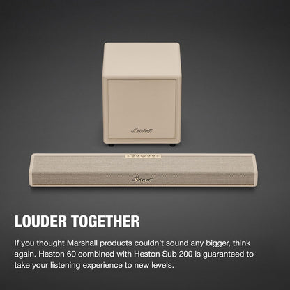Marshall Heston Sub 200 Subwoofer - Deep Bass for TV, Movies, and Music | Bluetooth LE and RCA Mono Connectivity - Cream