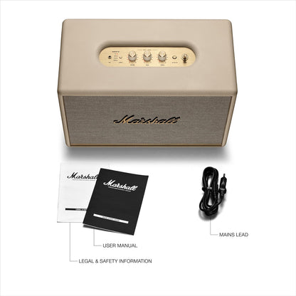 Marshall Woburn III Bluetooth Home Speaker - Loud Stereo Sound with Bass and Treble Controls | Plug-in Powered | Record Player Compatible | HDMI, RCA, 3.5mm Aux Inputs - Cream