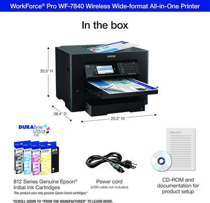 Epson Workforce Pro WF-7840 Wireless All-in-One Wide-Format Printer with Auto 2-Sided Print up to 13" x 19", Copy, Scan and Fax