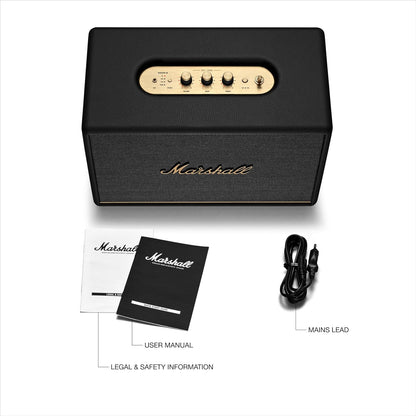 Marshall Woburn III Bluetooth Home Speaker - Loud Stereo Sound with Bass and Treble Controls | Plug-in Powered | Record Player Compatible | HDMI, RCA, 3.5mm Aux Inputs - Black
