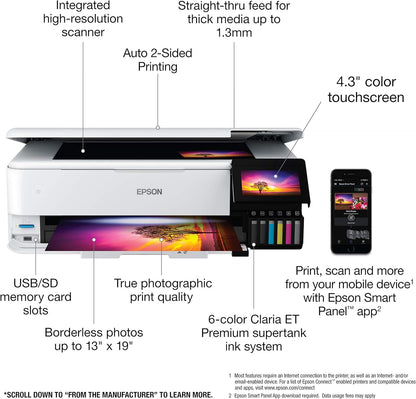 Epson EcoTank Photo ET-8550 Wireless Wide-format Color All-in-One Supertank Printer with Scanner Copier