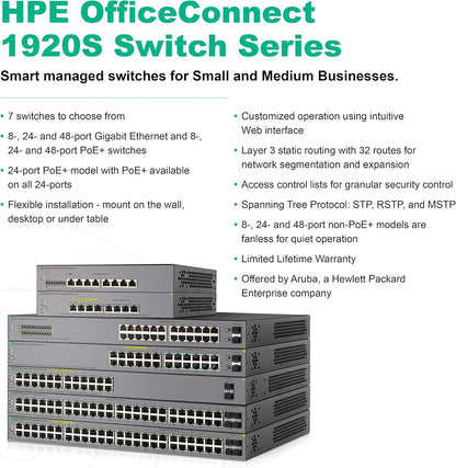 HP JL384A 1920S 24G 2SFP Ppoe+ 185W Switch