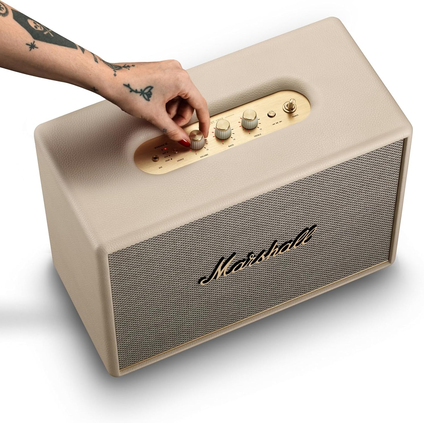 Marshall Woburn III Bluetooth Home Speaker - Loud Stereo Sound with Bass and Treble Controls | Plug-in Powered | Record Player Compatible | HDMI, RCA, 3.5mm Aux Inputs - Cream