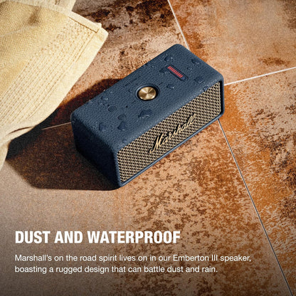 Marshall Emberton III Portable Bluetooth Speaker - Rugged Waterproof/Dust-Proof Design | Loud Stereo Sound, Deep Bass | Compact and Wireless for Travel and Outdoors - Midnight Blue