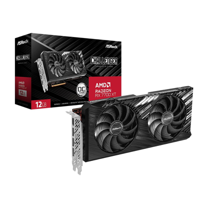 ASRock AMD Radeon RX 7700 XT Challenger 12GB GDDR6 192-bit 0dB Silent Cooling 7680 x 4320 DisplayPort HDMI LED Indicator 18Gbps Dual Fan Graphics Card