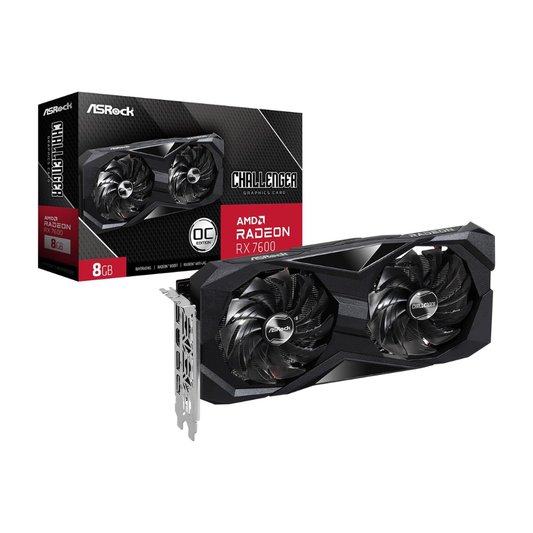 ASRock Radeon RX 7600 Challenger 8GB OC Graphics Card, AMD RDNA 3 Architecture, 8GB GDDR6, PCIe 4.0, Dual Fans, 0dB Silent Cooling, HDMI 2.1, DisplayPort 1.4