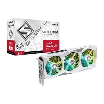 ASRock AMD Radeon RX 7600 Steel Legend 8GB OC GDDR6 128-bit 0dB Silent Cooling Graphics Card DisplayPort 7680 x 4320 HDMI 18 Gbps 3 Fans PCI Express 4