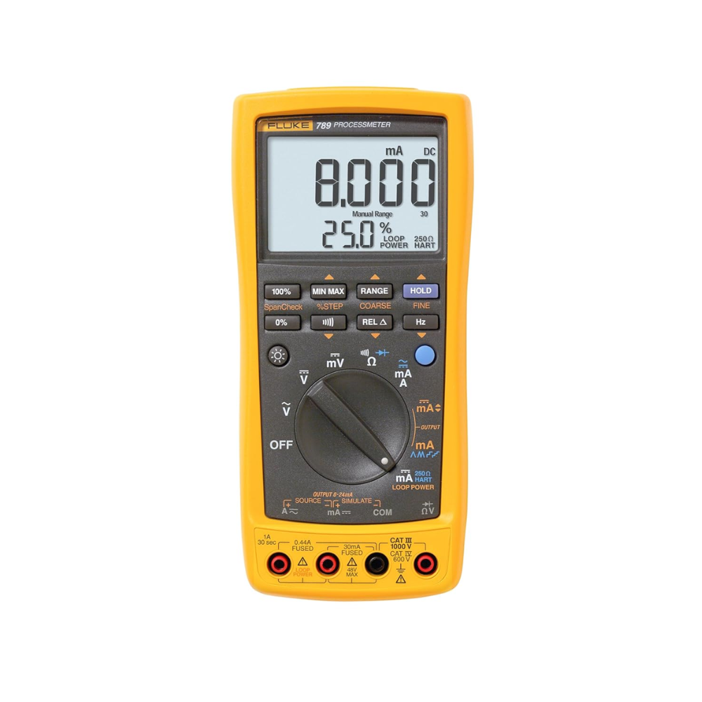 Fluke 789 ProcessMeter, Includes Standard DMM Capabilities, Measure, Source, Simulate 4-20 mA signals, and Built-In 24 V Loop Supply