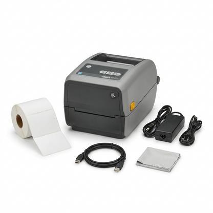 Zebra ZD421 (ZD4A042-D01M00EZ) USB/Bluetooth - Zebra GK420d Replacement, Direct Thermal Label Printer 203 dpi with 4x6 Thermal Roll + Power Adapter + USB 2.0 Cable + Microfiber Cloth Included