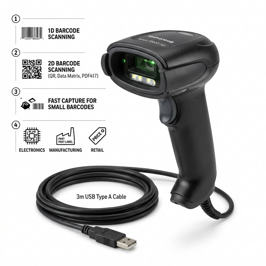 Honeywell Xenon 1960G-HD Corded 2D Barcode Scanner Kit, Code Reader with USB Type A 3m Cable, Black Housing – Fast 1D/2D/PDF417 Capture for Small Barcodes, Electronics, Manufacturing, Retail