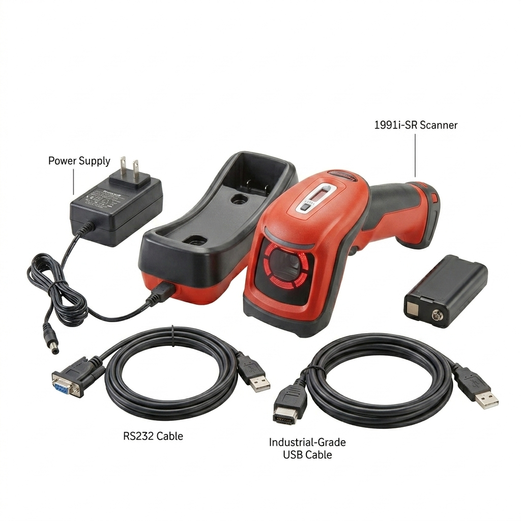 1991i-SR (Standard Range) Ultra-Rugged Industrial-Grade Cordless Bluetooth Barcode Scanner (1D, 2D, QR and PDF), Includes Power Supply, RS232 Cable and Industrial-Grade USB Cable