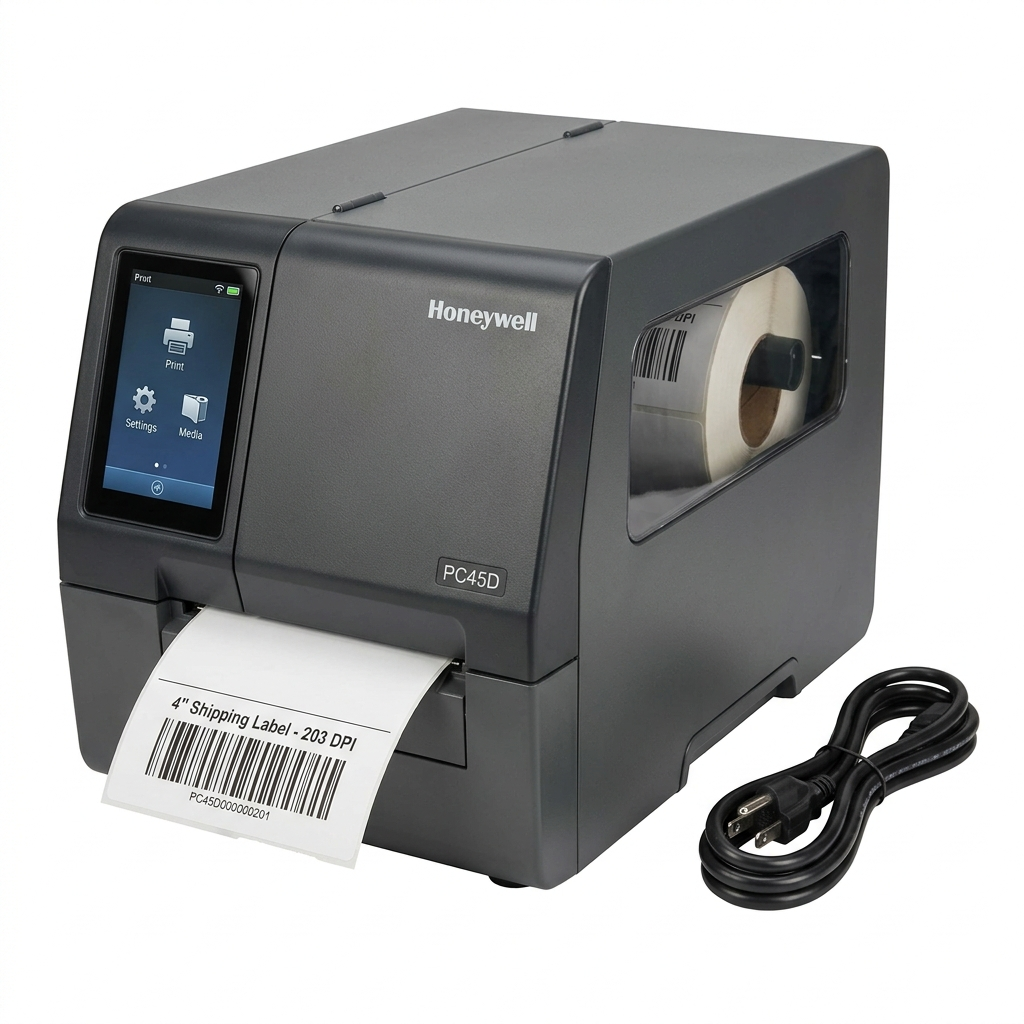 Honeywell PC45D Direct Thermal Label Printer, 4-inch Industrial Desktop Shipping & Barcode Printer, 203 DPI High-Speed Ethernet Model with Full Touchscreen, US Power Cord, PC45D000000201