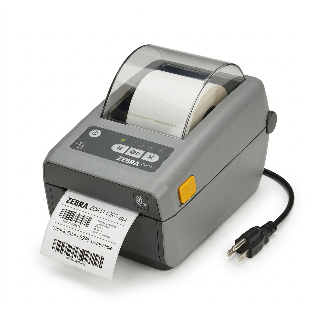 ZEBRA Direct Thermal Printer ZD411; 203 dpi, USB, USB Host, Modular Connectivity Slot, 802.11ac, BT4, USA/Canada, US Cord, Swiss Font, EZPL