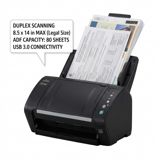Fujitsu fi-7160 document scanner, duplex, 8.5 x 14 in, ADF 80 sheets, USB 3.0, black