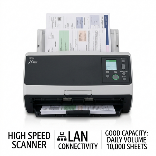 Fujitsu fi-8170 Document Scanner High Speed Scanner, LAN Connectivity, Good Capacity Daily Volume 10,000 Sheets
