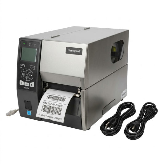 Honeywell PX45A Industrial Thermal Transfer Label Printer, 203 DPI, Ethernet Connectivity, 4" Class Barcode Label Printing, US & EU Power Cord, Model PX45A00000000200