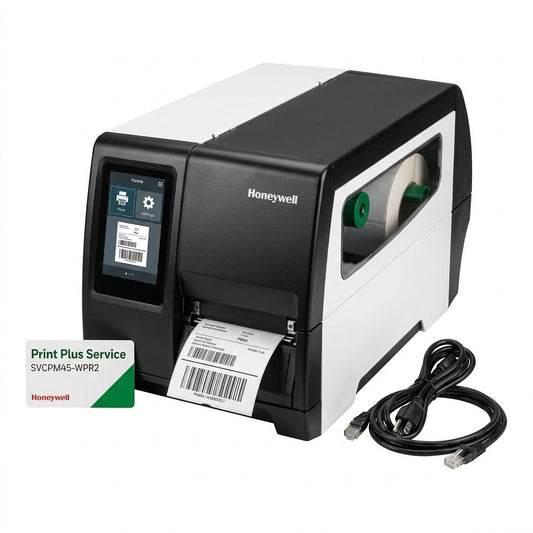 Honeywell PM45A Industrial Thermal Transfer Label Printer, 203 DPI, Full Touch Display, Ethernet, US Power Cord, Model PM45A10000000201, Includes Print Plus Service SVCPM45-WPR2