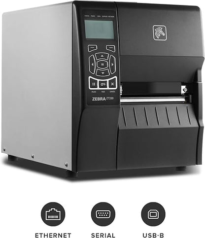 Zebra ZT230 Thermal Transfer Industrial Printer 300 dpi Print Width 4 in Serial USB Ethernet ZT23043-T01200FZ