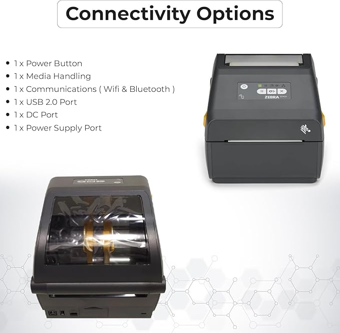 Zebra ZD421 (ZD4A042-D01M00EZ) USB/Bluetooth - Zebra GK420d Replacement, Direct Thermal Label Printer 203 dpi with 4x6 Thermal Roll + Power Adapter + USB 2.0 Cable + Microfiber Cloth Included