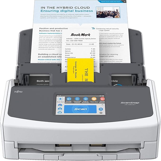 ScanSnap Fujitsu iX1500 Color Duplex Document Scanner with Touch Screen for Mac or PC, White (2018 Release)