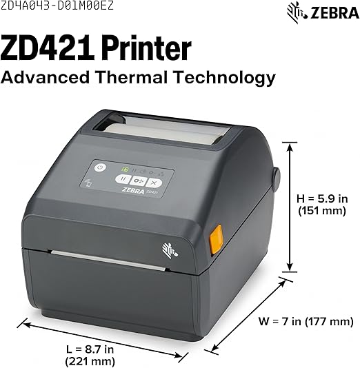 Zebra ZD421 Direct Thermal Desktop Printer 300 dpi Print Width 4-inch USB ZD4A043-D01M00EZ
