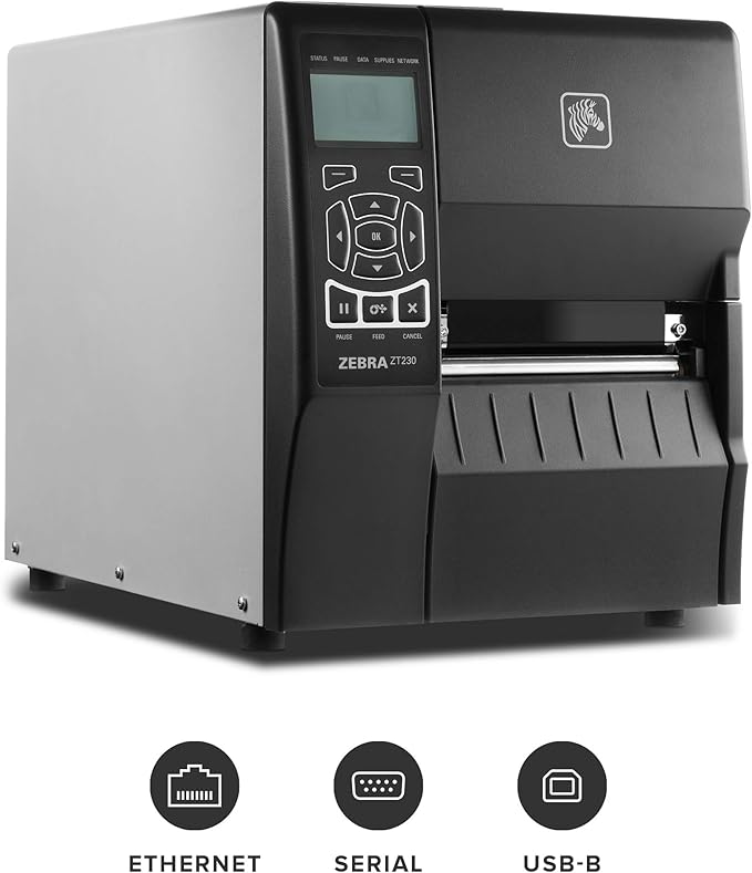 ZEBRA ZT230 Thermal Transfer Industrial Printer 300 dpi Print Width 4 in Serial USB Ethernet ZT23043-T01200FZ