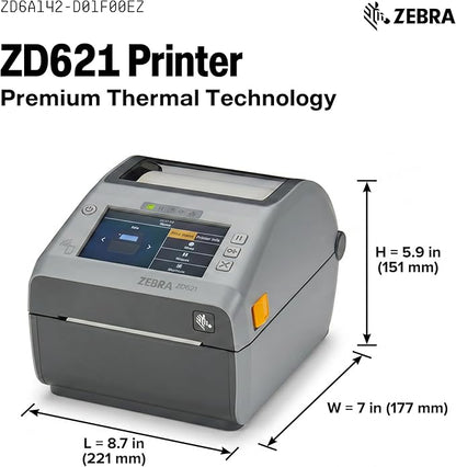ZEBRA ZD621 Thermal Shipping Label Printer 4"| 203 DPI | No Ink Required | 4x6 | USB, Serial, Ethernet, Tap to Print NFC | Color LCD | 2 Year Warranty | UPS/USPS/FedEx | Direct Thermal